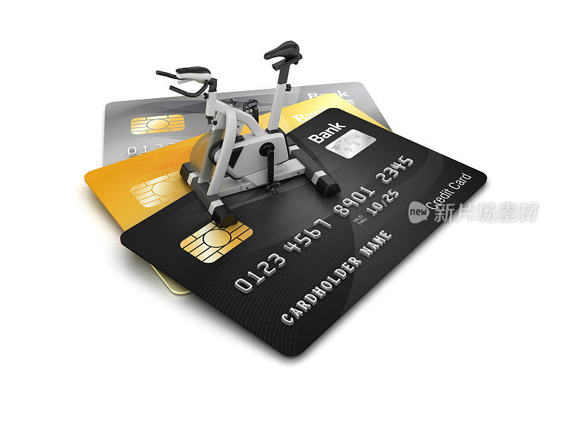 信用卡与锻炼自行车- 3D渲染